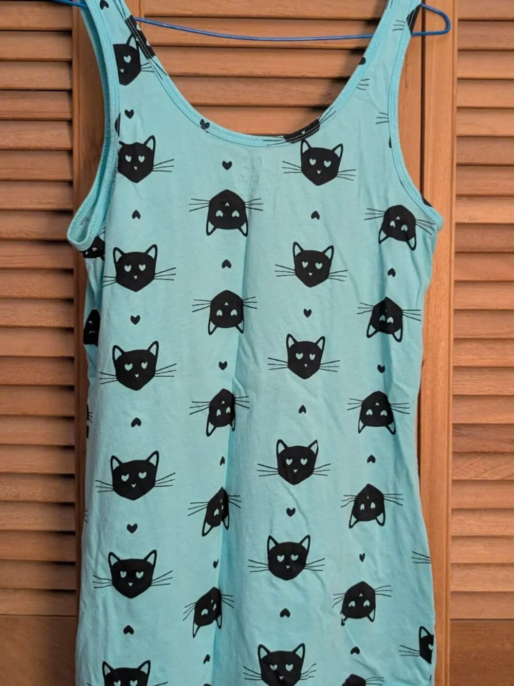 Women's No Boundaries Aqua Sleeveless Tank Top w/Black Cat Faces - Size XL